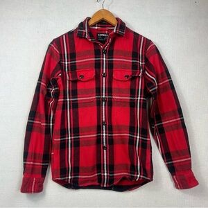 Express Red Black Plaid Flannel Button Down Shirt Men’s Size M Heavy Cotton Warm